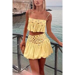 NEW 1 FASHION eyelet top & skirt set in yellow